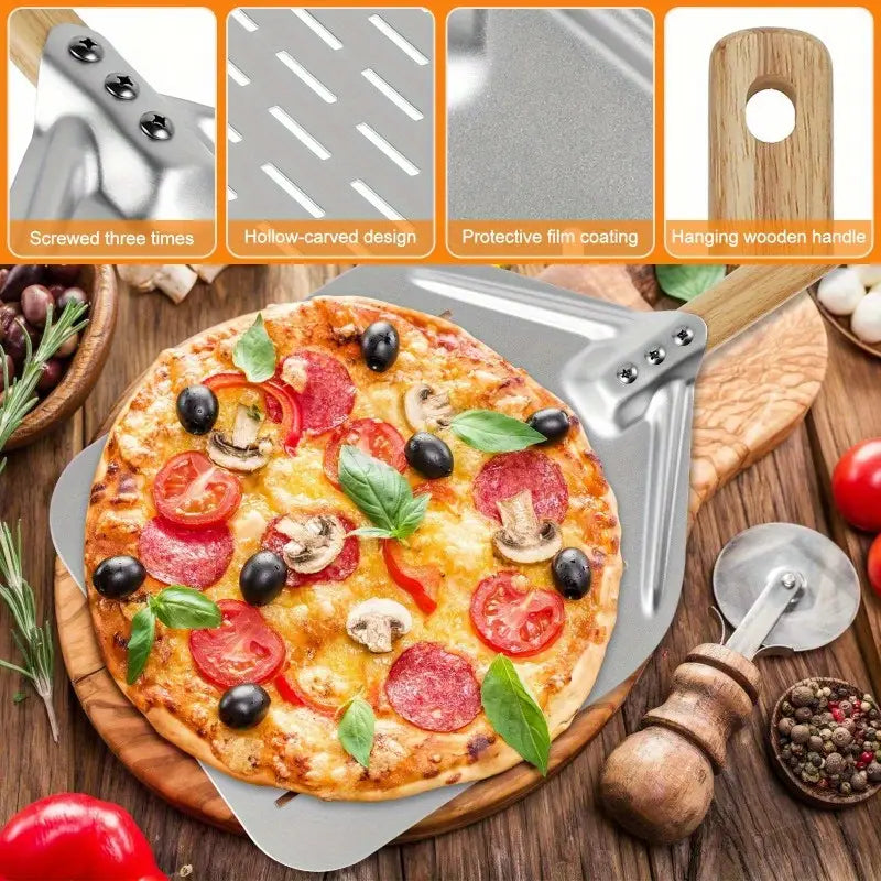 Pizza Peel 12 inch - Perforated Aluminium Pizza Paddle - Wooden Handle