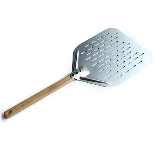 Pizza Peel 12 inch - Perforated Aluminium Pizza Paddle - Wooden Handle