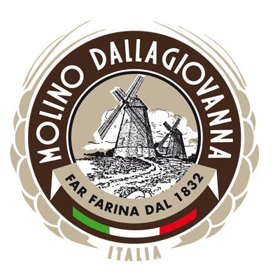 Logo of Molino Dall'Agiovanna with windmills and text on a white background