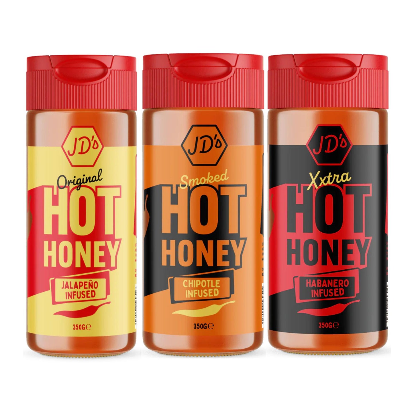 JD's Hot Honey Sauce - For Drizzling on Pizzas, Pastas - Jalapeno, Habanero, and Chipotle Infused Flavours
