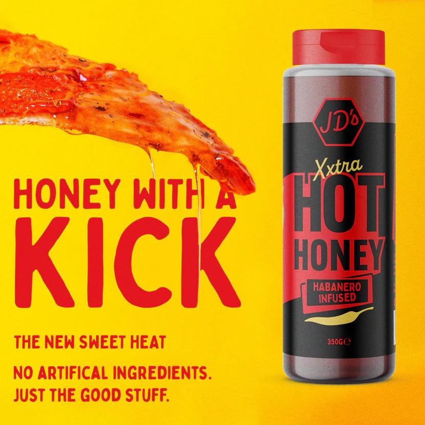 JD's Hot Honey Sauce - For Drizzling on Pizzas, Pastas - Jalapeno, Habanero, and Chipotle Infused Flavours