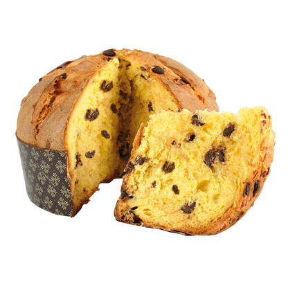 Muzzi - Chocolate Chip Panettone 1kg – a hand-wrapped Italian festive cake in leopard print, perfect for Christmas, gifting, and celebrations