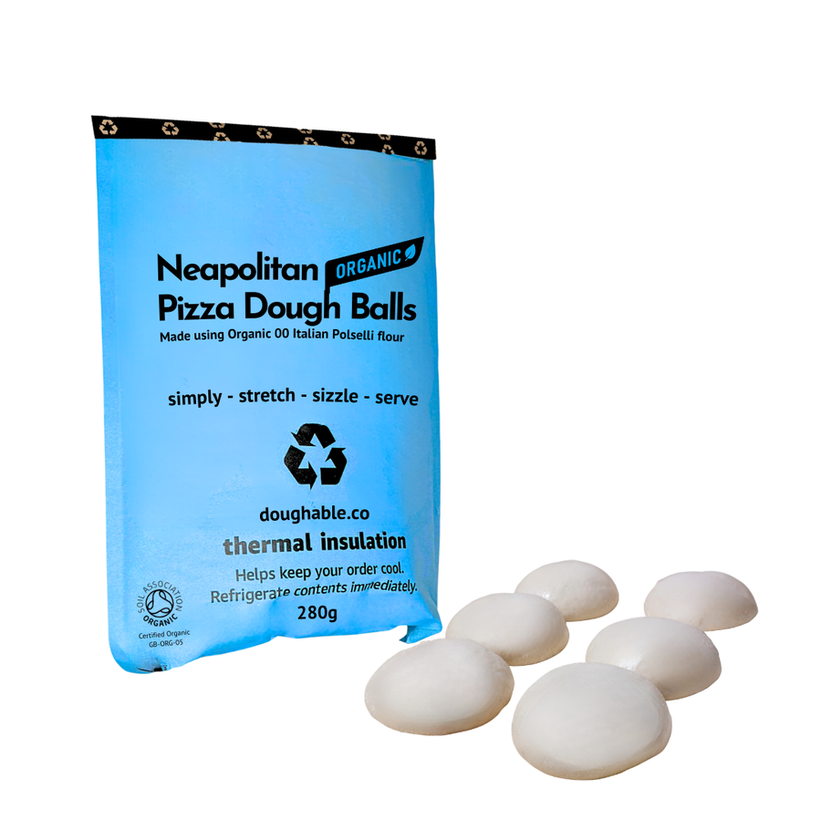 "Organic Neapolitan pizza dough balls made with Italian Polselli 00 flour"