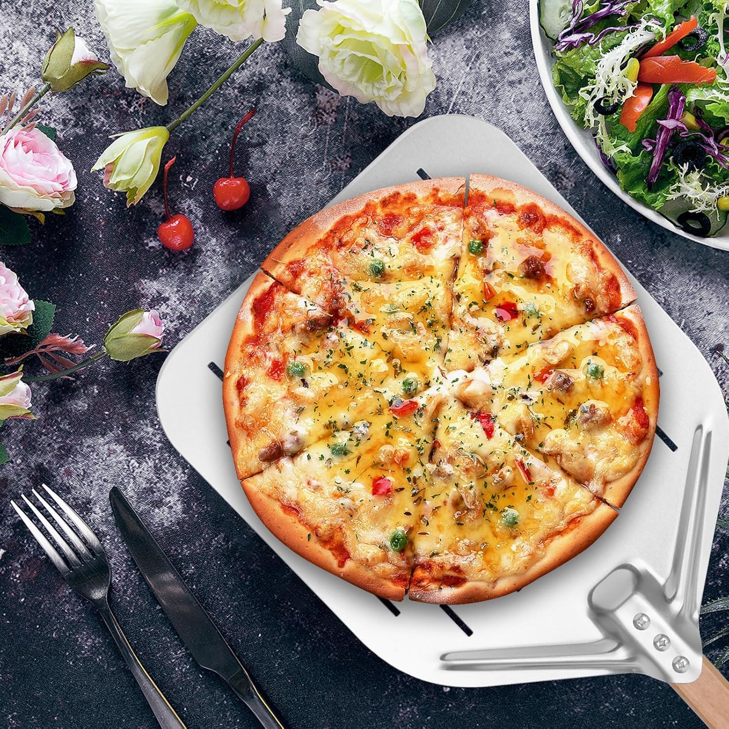 Pizza Peel 12 inch - Perforated Aluminium Pizza Paddle