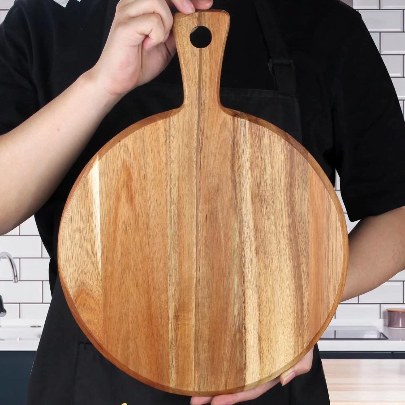 Premium 12" Acacia Wood Pizza Cutting Board – Durable, Non-Slip, Perfect for Slicing & Serving Pizza