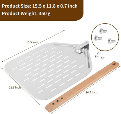Pizza Peel 12 inch - Perforated Aluminium Pizza Paddle - Wooden Handle