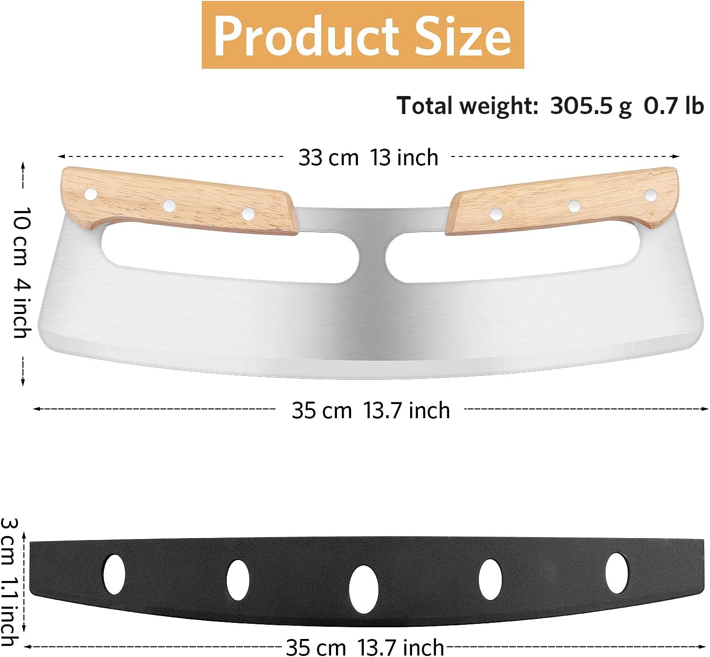 Pizza Cutter Rocker - Stainless Steel - Wooden Handle