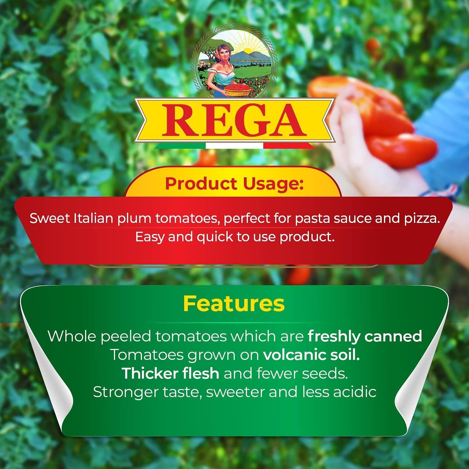 Rega San Marzano DOP Authentic Italian Whole Peeled Plum Tomatoes - 400g Tin