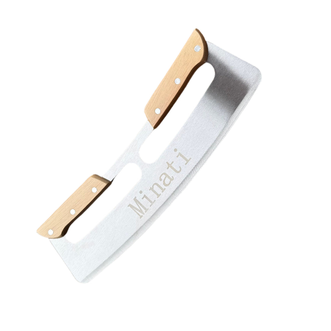 stanless steel pizza cutter rocker with wooden handle 